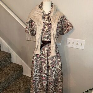 100% Cotton  Vintage Paisley Collared Floral Button Dress Flare 10P 90s